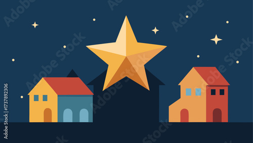 Houses and star in the night illustration