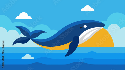 Cartoon whale swimming in the ocean view
