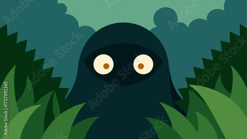 Figure hidden in the forest with big eyes