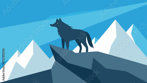 Illustration of a wolf on a mountain peak