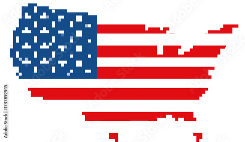 USA map pixelated with American flag colors