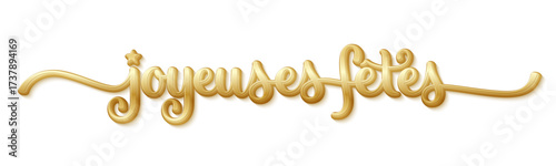 JOYEUSES FETES (HAPPY HOLIDAYS in French) gold vector brush calligraphy banner