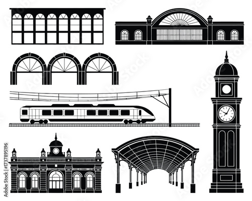 Architectural Silhouette Train Station and City Structures