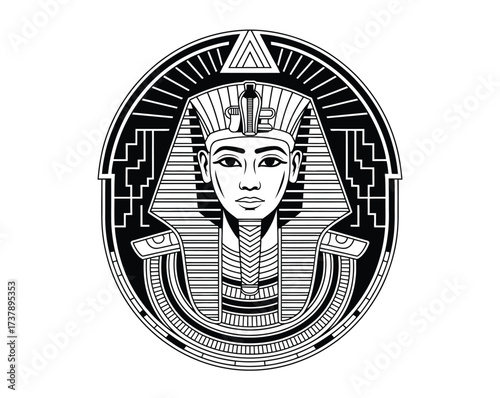 Intricate Egyptian Pharaoh Portrait A Black and White Geometric Design