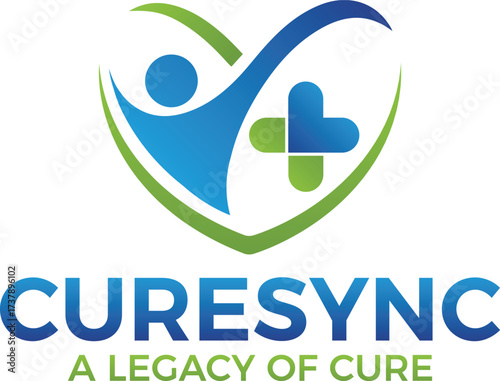 Caring Community Health and Wellness Logo Concept Heart-Shaped Medical Cross with Uplifted Human Figure