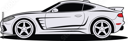 Dynamic Black and White Line Art Illustration of a Sports Car in Motion