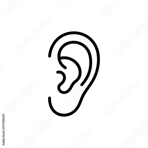 Human Ear Line Art Illustration for Hearing Health and Medical Designs in Black and White Minimalist Style Isolated on White