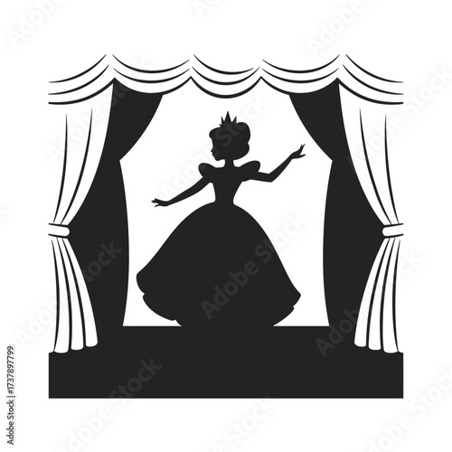 Silhouette of a Princess Performing on Stage with Curtains