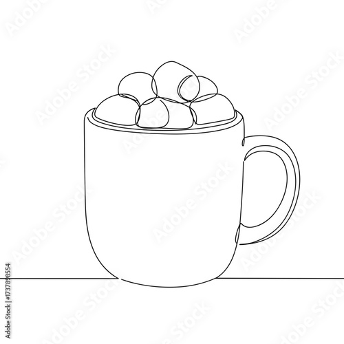 Line art cup filled with marshmallows on a flat surface  