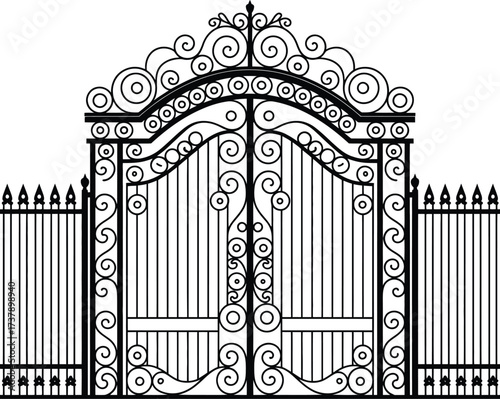 Elegant Black and White Ornate Gate Design - Vector Illustration
