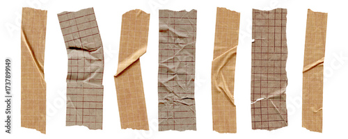 Collection of Vintage Brown Tape Strips. Retro scotch and masking paper pieces with torn edges for scrapbooking, collage, journal and craft isolated design
