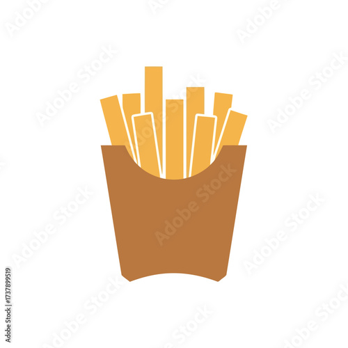 Crispy golden french fries served in a classic brown paper container, perfect for a quick snack or fast food meal