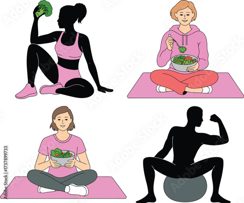 Healthy Lifestyle Illustrations of People Engaging in Wellness Activities
