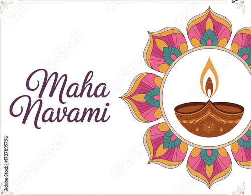 Maha Navami Celebration A Colorful Diya and Floral Design