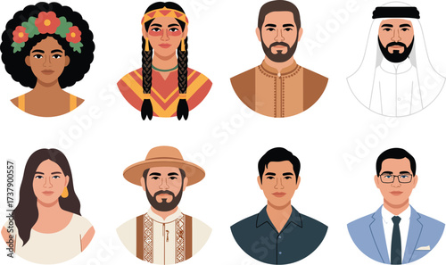 A Flat Minimalist Illustration of Diverse People and Cultures from Around the World