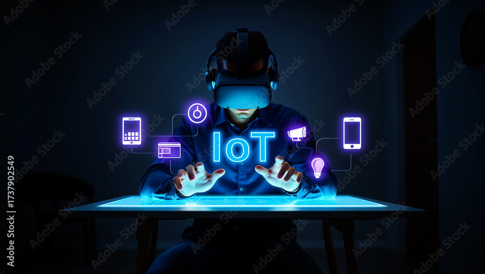 custom made wallpaper toronto digitalPerson wearing virtual reality headset interacting with digital interface image