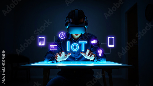 Wallpaper Mural Person wearing virtual reality headset interacting with digital interface image Torontodigital.ca