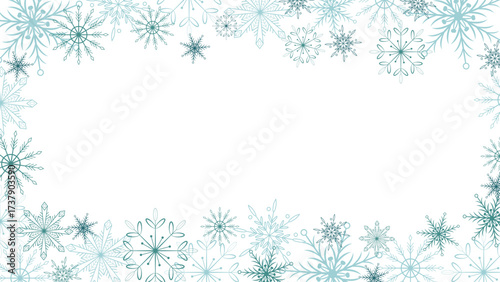 Decorative winter border with snowflakes, frosty frame on white background, vector holiday template for cards, invitations and posters.