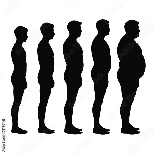 Silhouette illustration of male body types from slim to obese in vector eps format scalable icon silhouette vector illustration white background