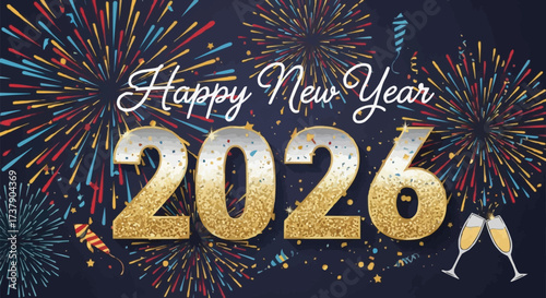 Celebrate the Arrival of a Prosperous New Year 2026 with Dazzling Fireworks and Sparkling Champagne Toast Wishing Everyone Joy Peace and Happiness for the Year Ahead