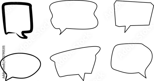 Set of outlined speech and thought bubbles in comic style. Blank dialogue frames, chat balloons, and creative shapes perfect for notes, design, and communication.
