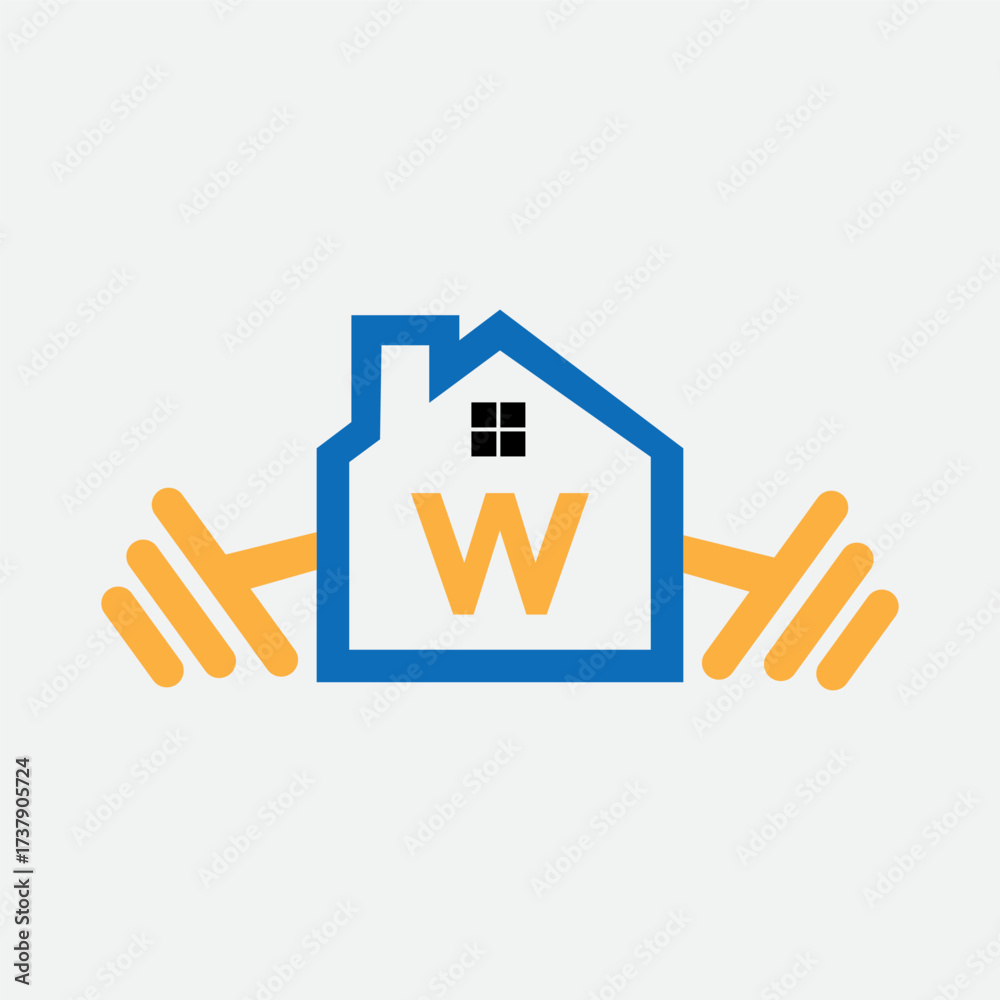 Obraz premium Fitness Logo On Letter W Gym and Fitness Home W Letter Sign Vector Template
