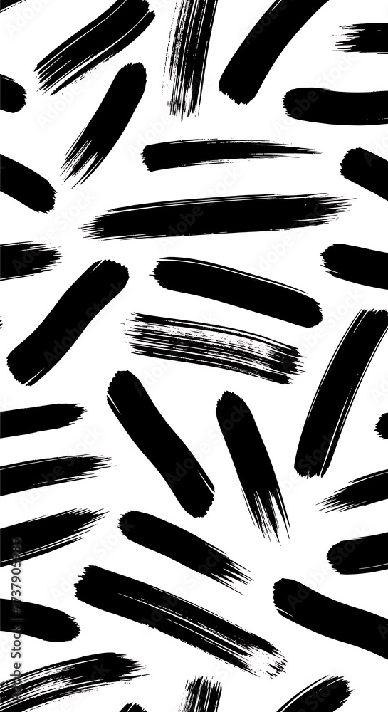 Fototapeta premium Black brushstrokes on a white background, creating a dynamic and abstract pattern.