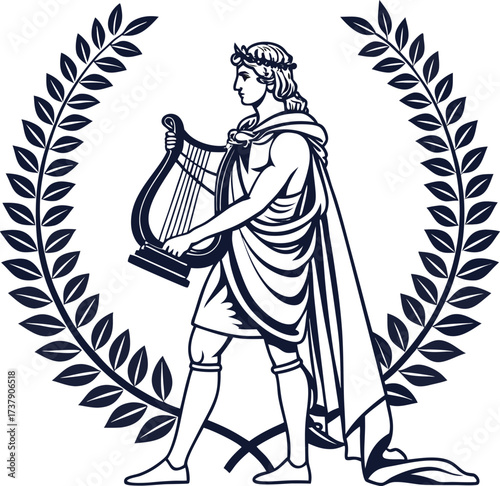 Mythological Figure with Lyre in Laurel Wreath