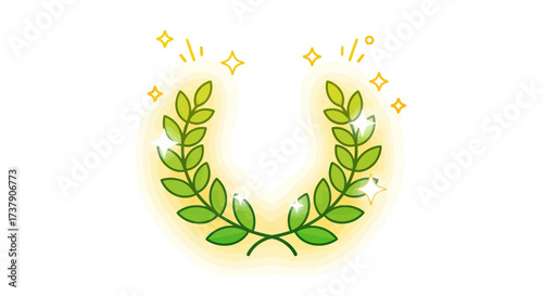 Whimsical laurel wreath illustration with a soft glow and glittering accents design graphic