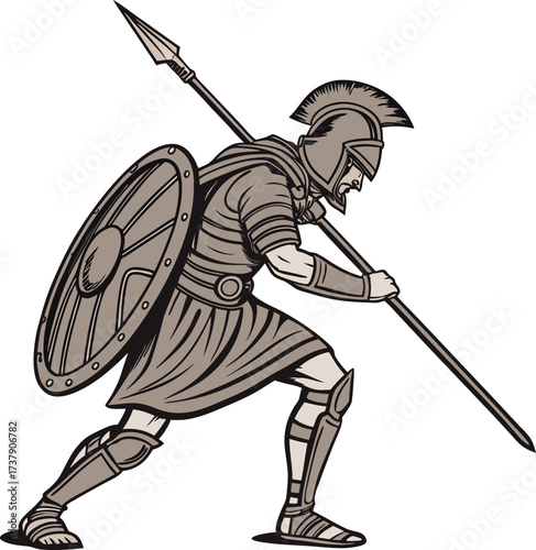 Ancient Warrior Preparing to Attack with Spear