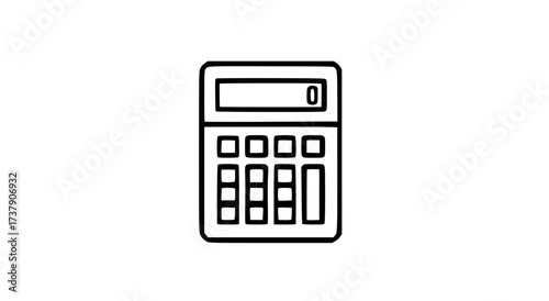 Simple black and white outline illustration of a calculator with the number zero displayed on screen.