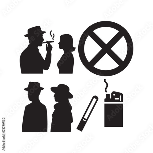 A bundle of simple World No Tobacco Day icons silhouettes with a white background. 