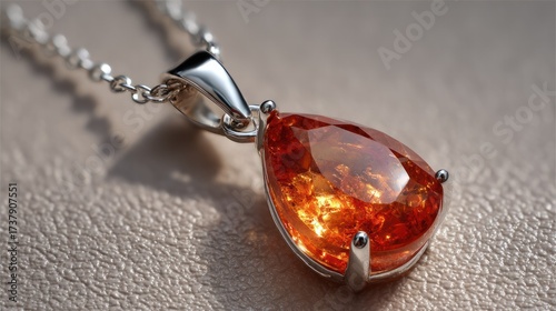Elegant pendant necklace featu a teardrop-shaped amber gemstone surrounded by a sleek silver setting on a delicate chain, perfect for stylish jewelry accessories
