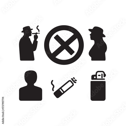 A bundle of simple World No Tobacco Day icons silhouettes with a white background. 