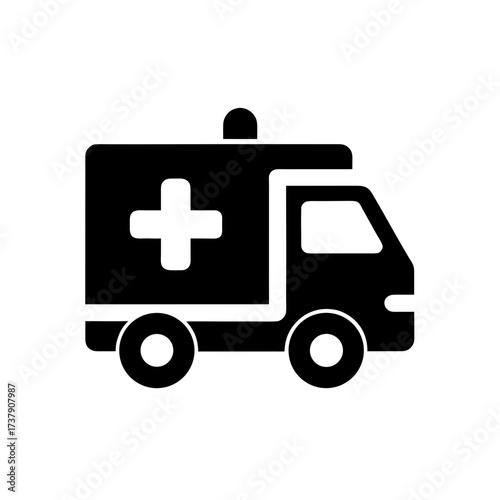 Silhouette of an ambulance with a cross icon on transparent background
