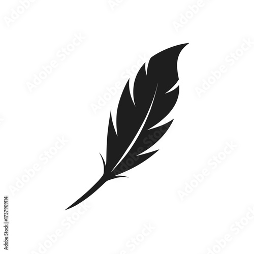 Isolated silhouette of a single feather on transparent background
