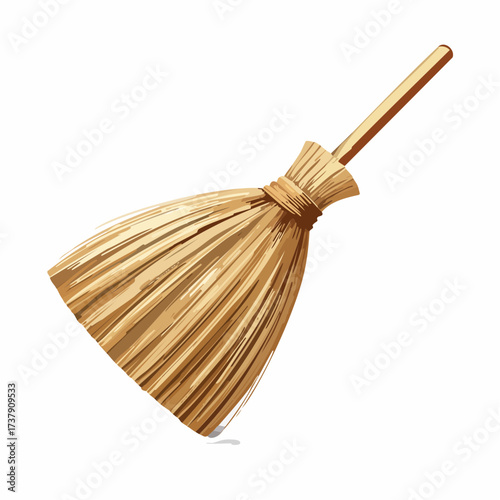 Straw broom with long handle