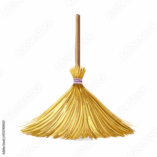 Straw broom with long handle
