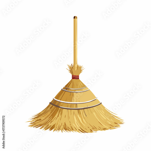 Straw broom with long handle