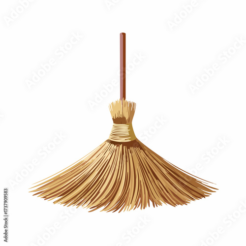 Straw broom with long handle