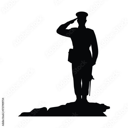 Proud Army Soldier Saluting,  Military Man Silhouette on White Background