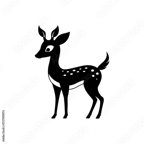 Illustration of a stylized black deer art on transparent background