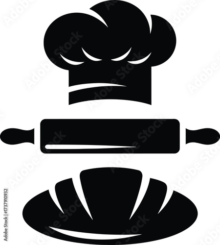 Baker s hat rolling pin and bread icon