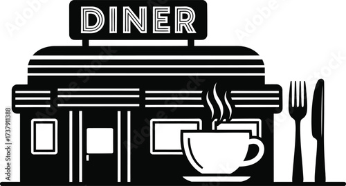 Classic diner with coffee and cutlery illustration