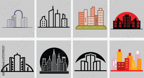 Minimal Futuristic City Skyline Neon Outline Vector Illustration