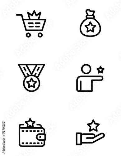 Reward and achievement outline icon set