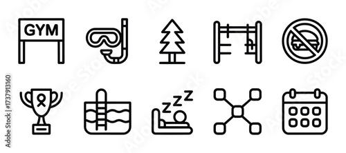 Fitness and gym icon set line style vector