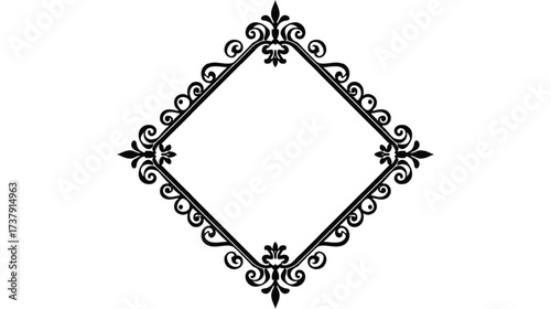 Black ornate diamond shaped frame with scrollwork flourish
