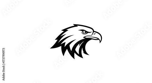 Black and white eagle head mascot looking right flat illustration