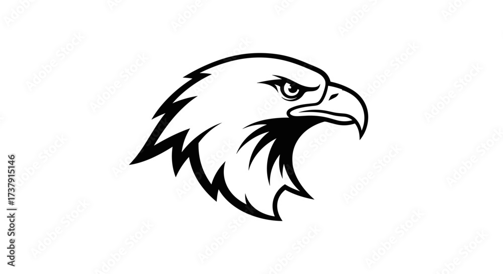 Fototapeta premium Black outline bald eagle head profile flat illustration